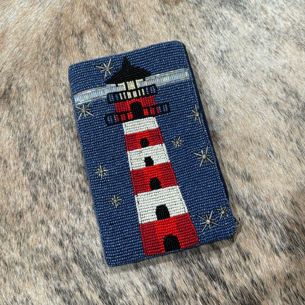 VINTAGE Beaded Lighthouse Zip Clutch